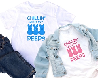 Chilling with my Peeps Kids Easter Tee Bunny Kids T-Shirt | Hipster Spring Tee Shirt | Funny Easter Toddler Shirt for girls & boys