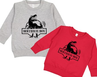 Sudadera de cuello redondo de dinosaurio de cumpleaños, suéter de vellón Dino T-Rex Bday, sudadera de cumpleaños de dinosaurio para niños pequeños, niños o adultos