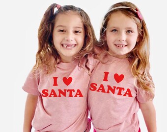 I love Santa Toddler Christmas Shirt, I heart Santa Holiday T-Shirt for Toddlers, Girls, Boys, Kids, Teens