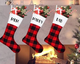 PERSONALIZED Christmas stocking, Red Buffalo plaid stocking, personalized custom Stockings, Christmas farmhouse stockings