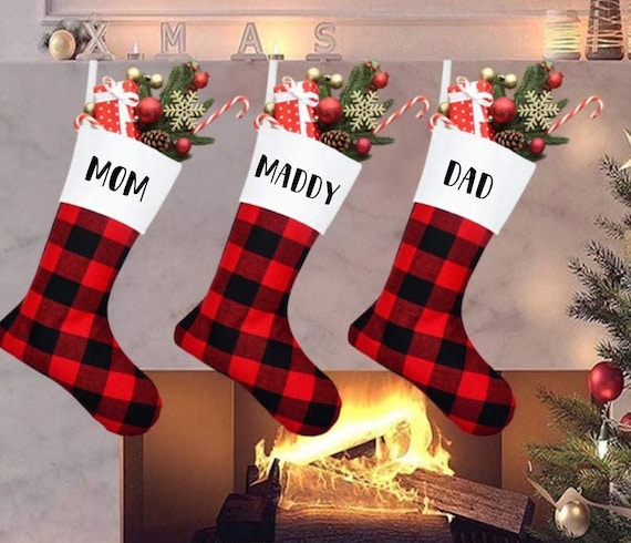 Calze di Natale personalizzate da 45,7 cm, per feste di famiglia, decorazione per feste di Natale, porta rustica in legno