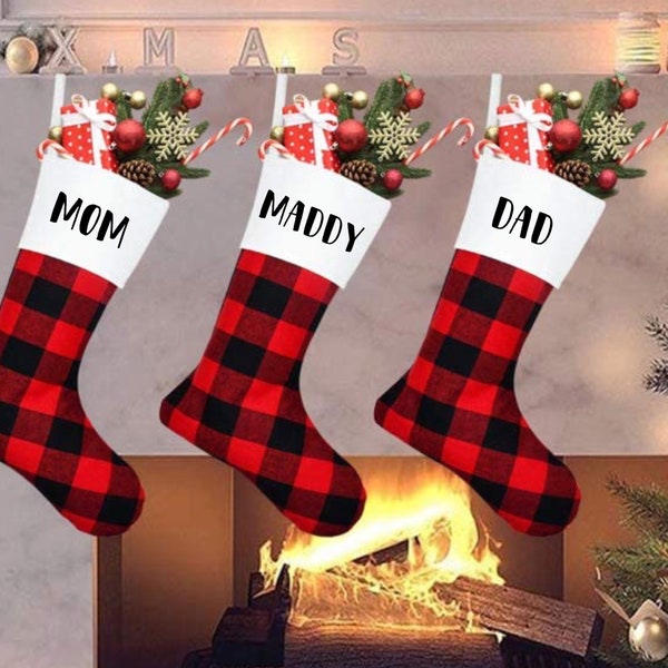 PERSONALIZED Christmas stocking, Red Buffalo plaid stocking, personalized custom Stockings, Christmas farmhouse stockings
