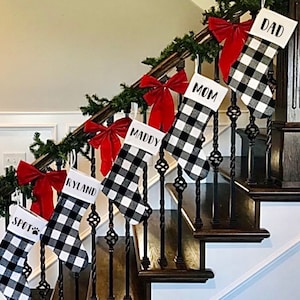 PERSONALIZED Christmas stocking, Buffalo plaid stocking, personalized custom black and white Family Stockings, Christmas farmhouse stockings