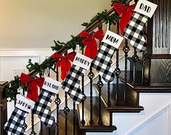 PERSONALIZED Christmas stocking, Buffalo plaid stocking, personalized custom black and white Family Stockings, Christmas farmhouse stockings