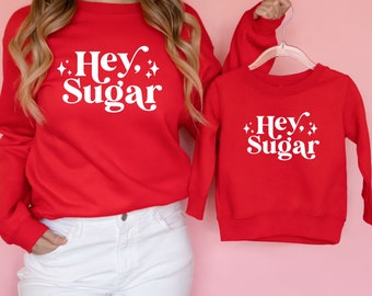 Hey Sugar Kids Crewneck Sudadera - Sudadera de San Valentín- Suéter de vellón para niños de moda del Día de San Valentín para niñas, niños, niños pequeños o adultos