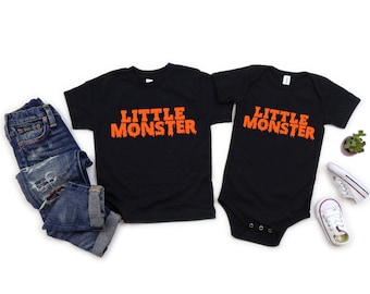 Kleines Monster oder großes Monster Kurzarm T-Shirt für Kleinkinder Halloween T-Shirt - Trendy Kinder T-Shirt für Jungen und Mädchen
