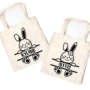 Kids Personalized Name Easter Bunny Tote bag, Custom Easter Treat bag for Kids, Easter Basket Favors, Egg Hunt Bag for Girls, Boys