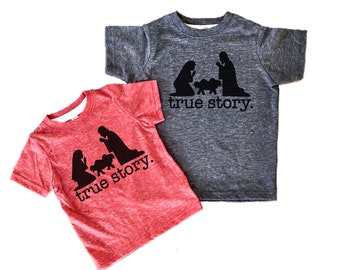 Camisetas navideñas para niños con historia real de la Natividad, camiseta navideña cristiana para bebé, camiseta navideña religiosa de Jesús para niños pequeños, niño o niña