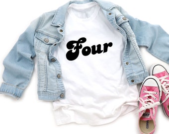 Camisa de cuatro cumpleaños, camisa de cumpleaños número cuatro, camiseta retro número cuatro para niños, niños pequeños, niños o niñas
