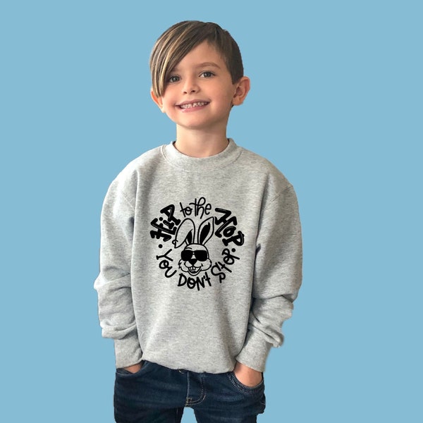 Kids Hip Hop Easter Bunny Crewneck Sweatshirt - Hipster Easter Fleece Sweater- Trendy Easter Bunny Sweatshirt for Toddlers, Kids or Adults