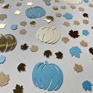 Kleiner Kürbis Konfetti - blauer Kürbis Konfetti - Herbst Babyparty Konfetti - Baby Junge Kürbis Konfetti, Blau, Gold und Creme Konfetti