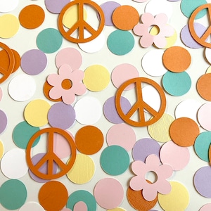 Dois confetes descolados - confetes de aniversário dos anos 60 e 70 - Primeiro aniversário - Festa de flores infantis - Arco-íris retrô - Confete de bebê hippie
