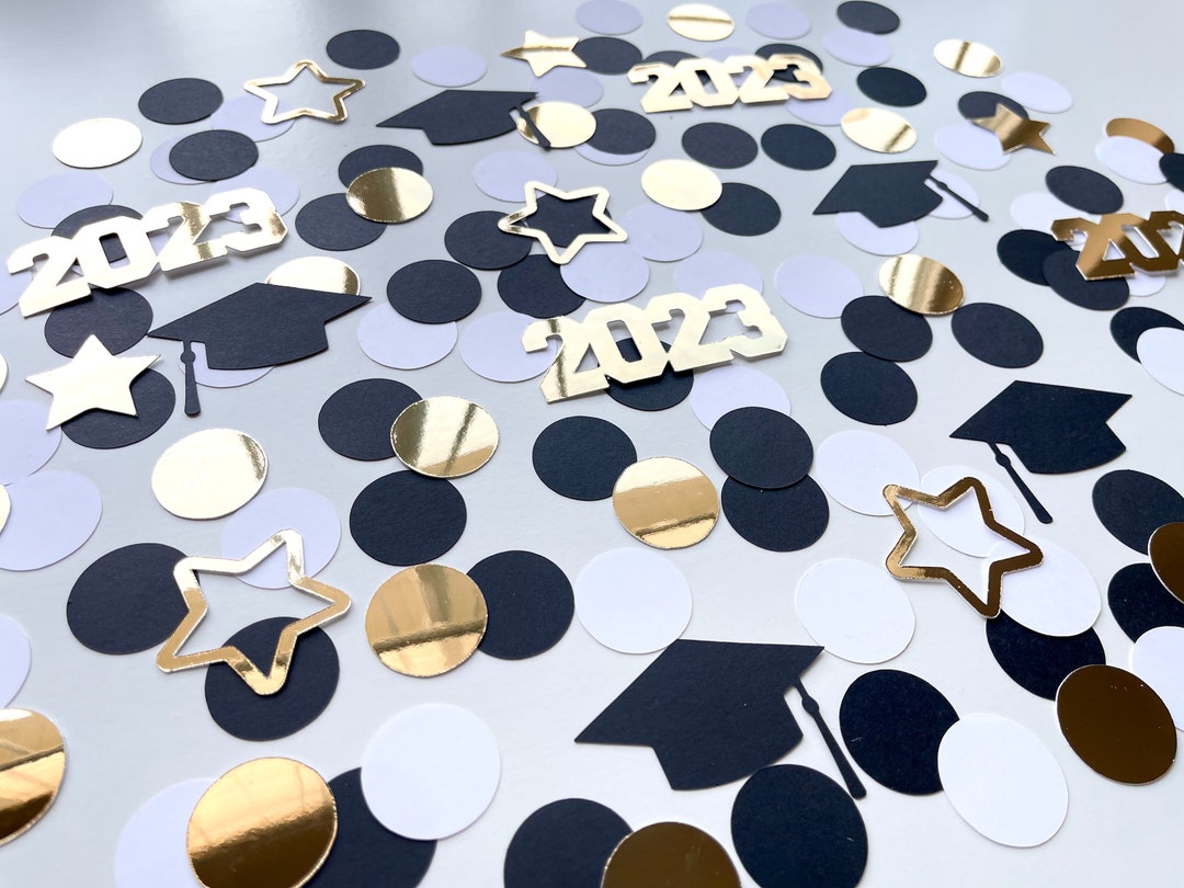 Graduation Confetti Black White Gold Silver Graduation Confetti College