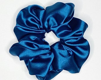 Silky Satin Ocean Blue Emerald Hair Scrunchy -Matching Face Mask Available - washable, fashion fitted, crease free hair chunky scrunchie