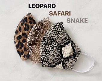 Animal Print Face Mask - Reusable, Washable, Handmade Contour Fitted Leopard, Snake, Reptile print pattern - Made in USA