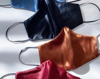 Silky chic face mask - Reusable, Washable, Fashion Fitted Contour, Black, Burgundy, Burnt Orange, Sapphire Blue Silk Face Mask - Made in USA