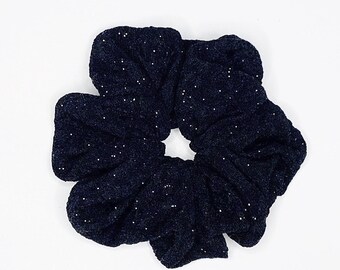 Chunky Starry Night Black Sparkle Scrunchy, Fashionable, Gentle Bun or Ponytail Hair Tye, Soft, Stretchy Elastic Handmade in the USA