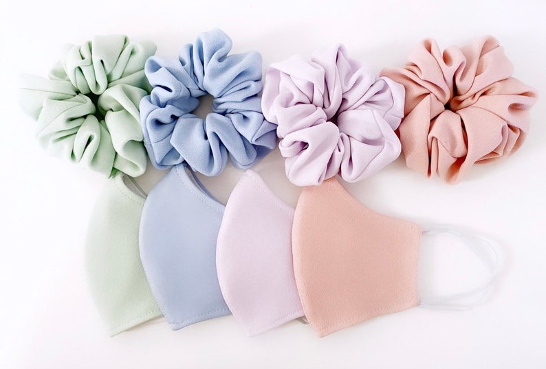 Pastel Pink, Light Blue, Mint Green, Lavender Face Mask and/or Scrunchies Reusable, Washable, Fashion Contour Fitted, stretchy Made in USA image 1