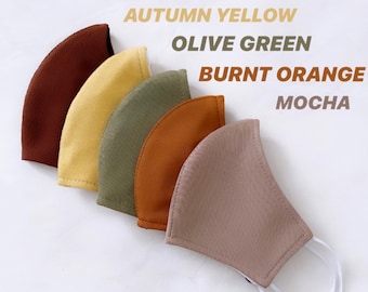 Autumn Fall Season Thanksgiving Earthy shade Face Mask - Reusable Fashion Contour Fitted Face Mask brown, yellow, olive green, rustic, mocha