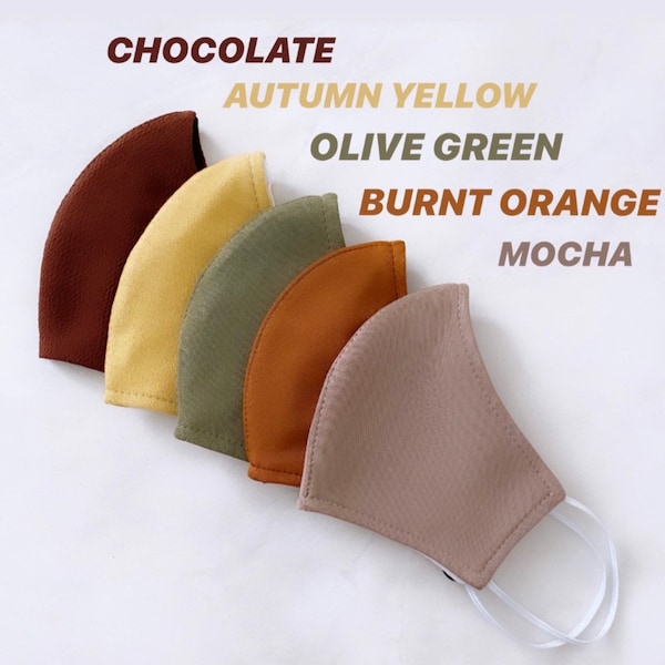 Autumn Fall Season Thanksgiving Earthy shade Face Mask - Reusable Fashion Contour Fitted Face Mask brown, yellow, olive green, rustic, mocha