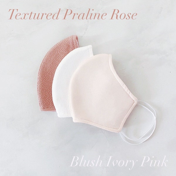 Masque facial rose ivoire et rose fard à joues - Réutilisable, lavable, contour de mode fait à la main ajusté, masque de couleur rose bébé solide en tissu - Fabriqué aux États-Unis