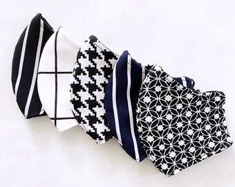 Chic Black and White Business Professional Face Mask, Reusable, Washable, Fashion Fitted Contour Smooth Striped houndstooth mask Made in USA