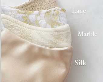 Golden lace, silk, marble, or glittery face mask Reusable, Washable, Fashion Fitted Contour, Luxury Fabric Face Mask - Made in USA