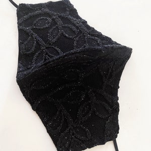 Svartvitguld spets ansiktsmask - Återanvändbar, tvättbar, moderiktig kontur, vit, svartguld spets lyxigt tyg ansiktsmask - Tillverkad i USA Black Lace