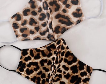 Animal Leopard Print Face Mask - Reusable, Washable, Handmade Contour Fitted Leopard, Snake, Reptile print pattern - Made in USA
