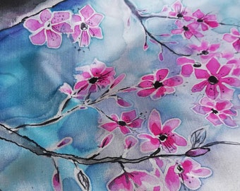 Cherry blossom on silk