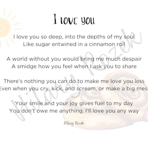 Te amo poema para niños pequeños - versiones niño niña - Impresión digital - Álbum de recortes de bebé - Carta de amor de mamá y papá