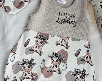 Baby Strampler, Schokokuh, Pumphose, Tuch, Mütze Erstlingsset, Homecomingoutfit, Geschenk zur Geburt