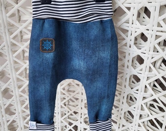 Pumphose Baby, Bio-Jeansjersey, maritim,  Kinder Hose,  Mädchen, Jungen, Größe 50, 56, 62, 68, 74, 80, 86