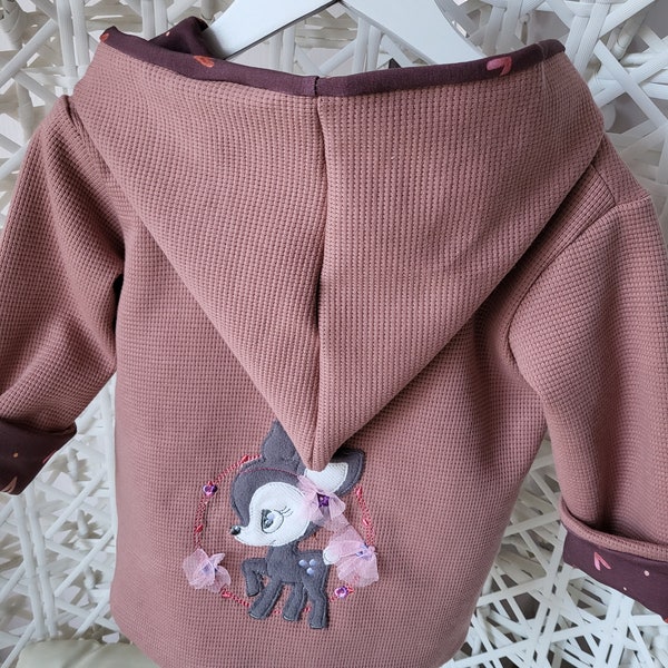 Kapuzen-Jacke, Übergangsjacke aus Waffeljersey für Mädchen, gefüttert, Baby Jacke, Stickmotiv