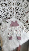 Baby set romper, pink flowers, girl's homecoming outfit, newborn, first set, baby gift, cotton jersey and waffle jersey