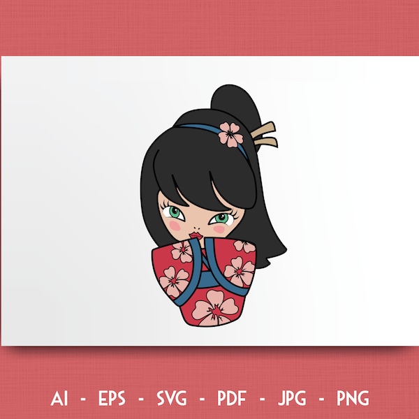 KOKESHI Doll Layered Cricut Design Cut Files SVG Vector Cool Typo Style Fashion Logo Cute Japan Cartoon