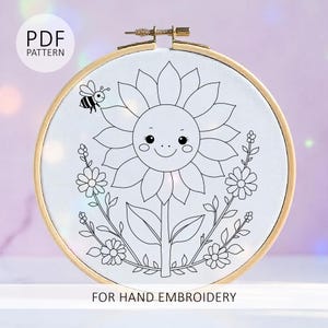 PDF template - hand embroidery pattern in 6 sizes - cute flower cartoon