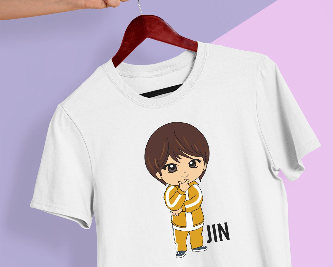FMSTYLES BTS Member Jin Cartoon Short Sleeve T-shirt White Egypt