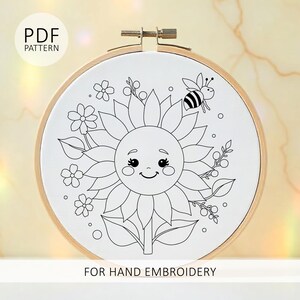 PDF template - hand embroidery pattern in 6 sizes - cute flower cartoon