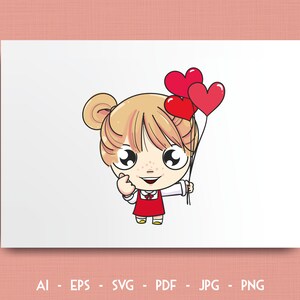 Cute Doll with Balloons Cartoon Layered Cricut Design Cut Files SVG Vector Cool Typo Style Fashion Logo Cute Quote for Girls