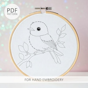 PDF template - hand embroidery pattern in 6 sizes - cute little bird