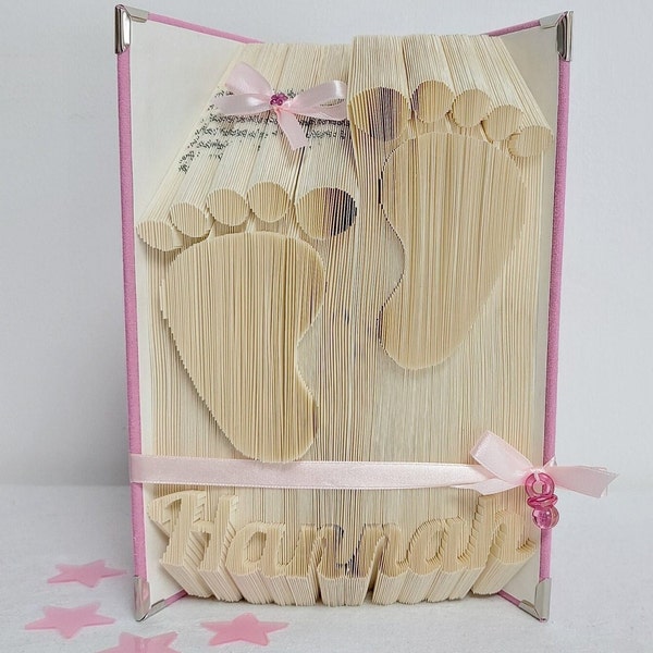 Personalized Birth Gift, Folded Book, Baby, Gift, Baptism, Baby Feet+Name, New Mom, Folded Book