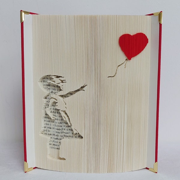 Gefaltetes Buch , "Banksy" Ballonmädchen , Geschenk , Jahrestag , Buchfaltkunst , Hochzeit , Blickfang , Geburtstag , Rente , Liebe
