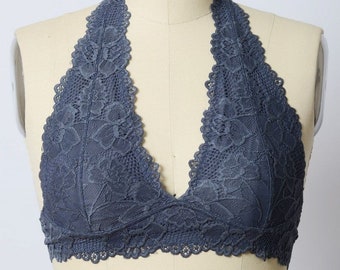 Lace Bralette, Floral Lace Halter Bralette