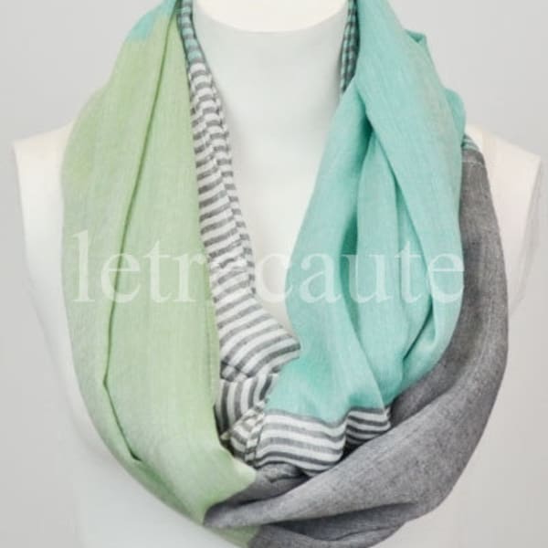 green scarf, colorblock stripe print infinity scarves, head scarf, hair wrap, hijab, beach cover up