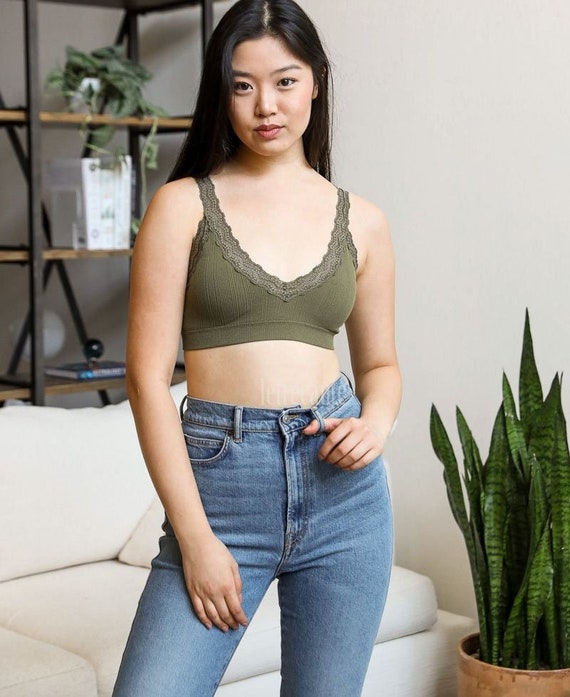 Olive Lace Trim Padded Bralette 