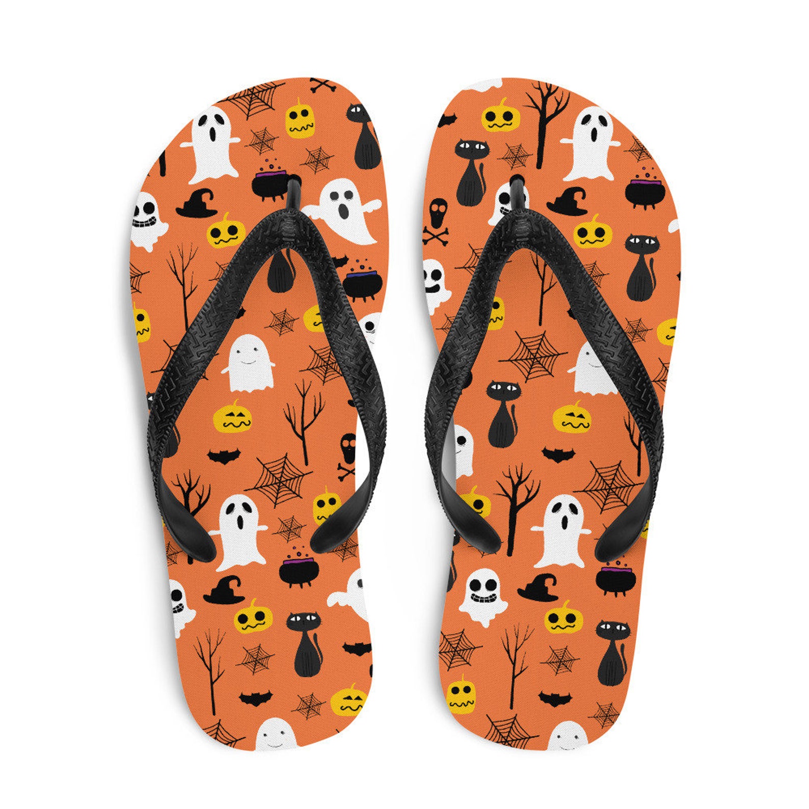 Halloween Flip Flops Scary Ghost Sandals Black Cat Beach | Etsy