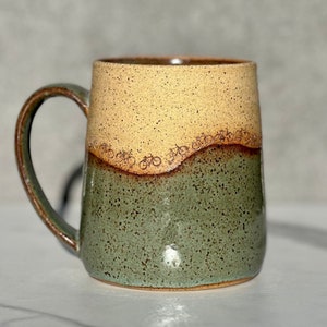 Bicycle Handmade Mug, Bicycle Ceramic Coffee Mug Stoneware, Bike Mug Pottery, Tea Mug, Bike Ceramic Drinkware