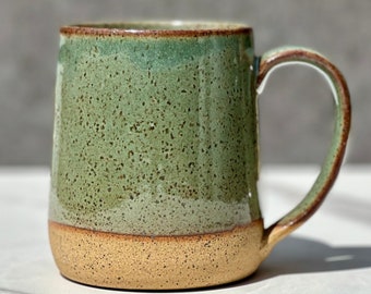 Handmade Coffee Mug, Green Large Ceramic Coffee Mug Stoneware, Coffee Mug Pottery, Tea Mug, Ceramic Drinkware