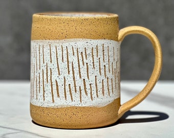 16oz White  Raw Earth Collection Carved Series Handmade Coffee Mug, White Mug Ceramic, Coffee Mug Pottery, Abstract Mug, Ceramic Drinkware
